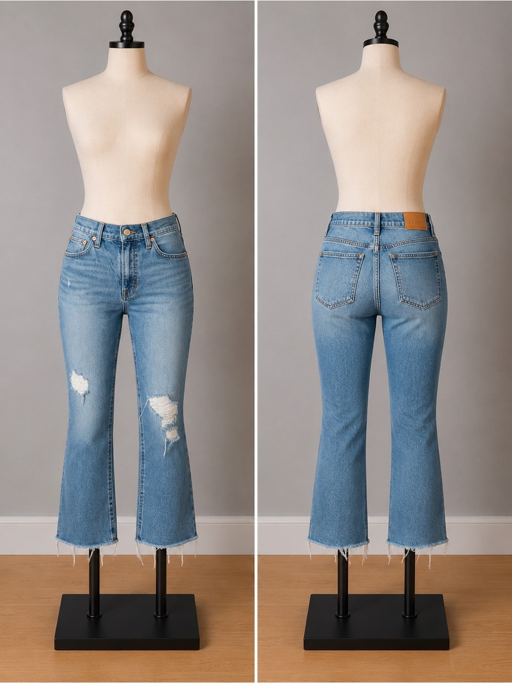 J. Crew Factory Demi Boot Cut Light Blue Distressed Cropped Flare Jeans